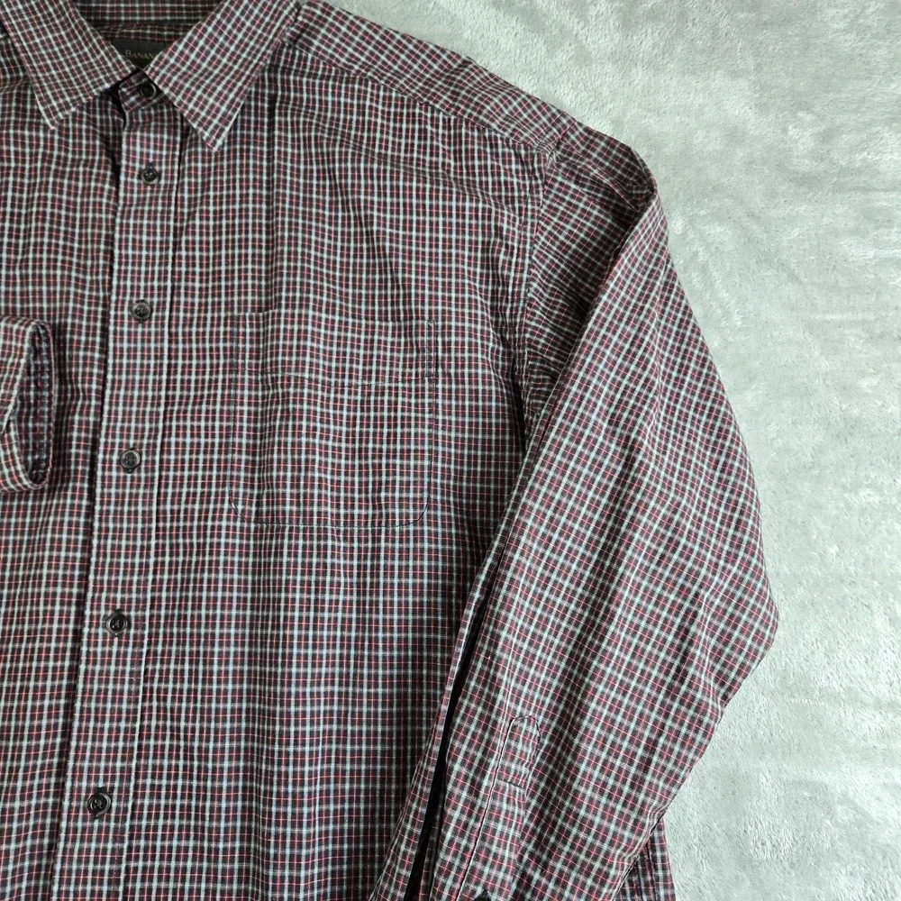 Banana Republic Shirt Mens XL Gray Red Checkered Long Sleeve Casual Career Work